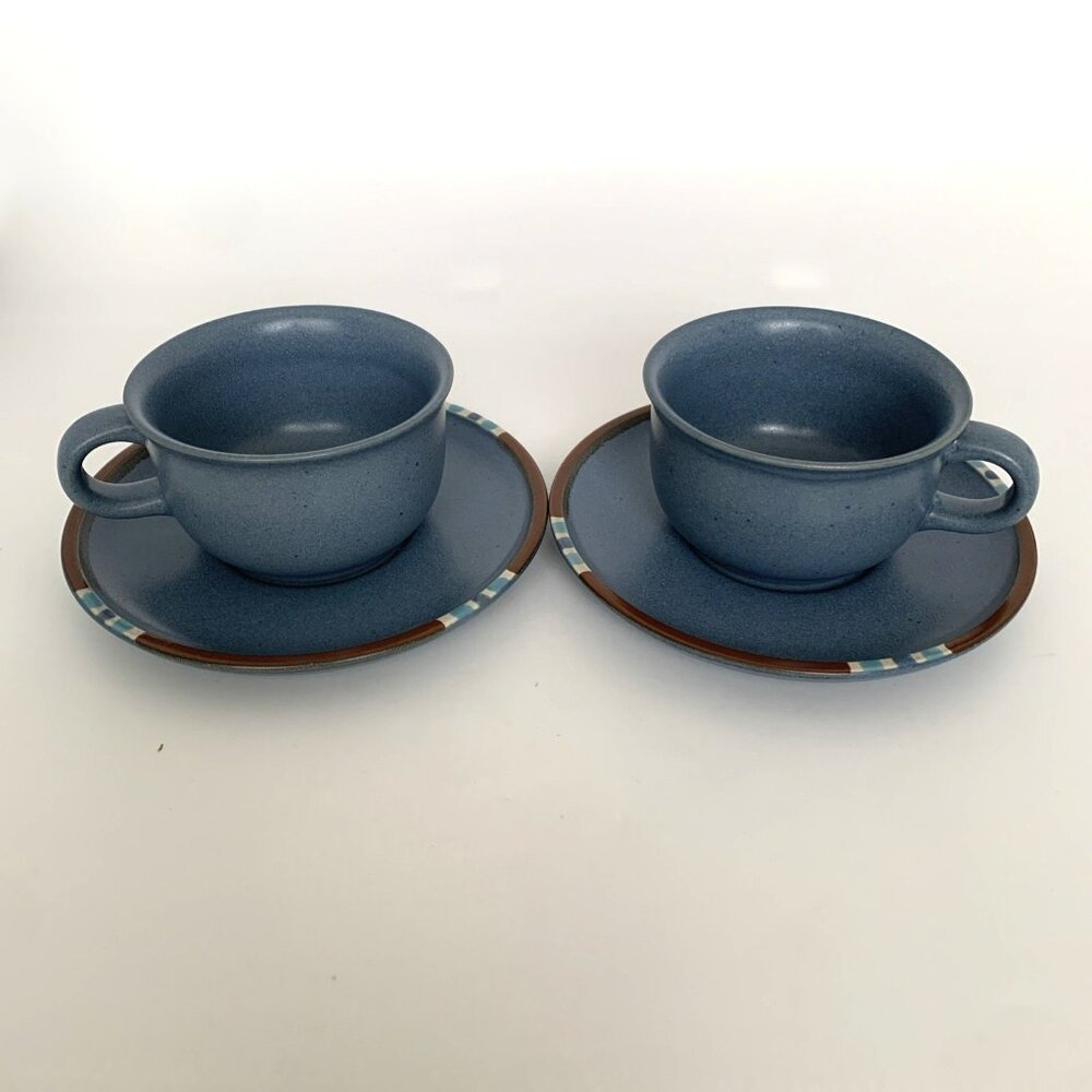 Two Dansk Mesa Sky Blue Coffee Cup and Saucer Sets Japan Stoneware Mugs